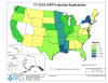 U.S. map showing the number of FY2003 WRP applications that were not funded, by State.