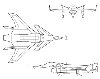 HiMAT 3-view drawing