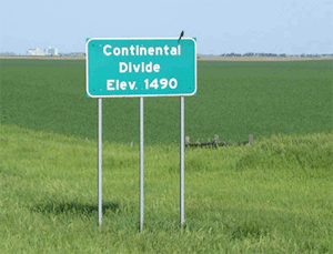 Sign in open area that reads "Contintal Divide Elev. 1490