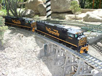 Rio Grande locomotive on trestle bridge