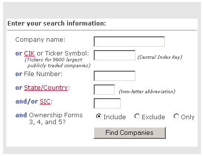 Company Search screen