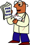 Cartoon grantee reading PHS 398
