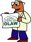 Cartoon scientist reading about OLAW