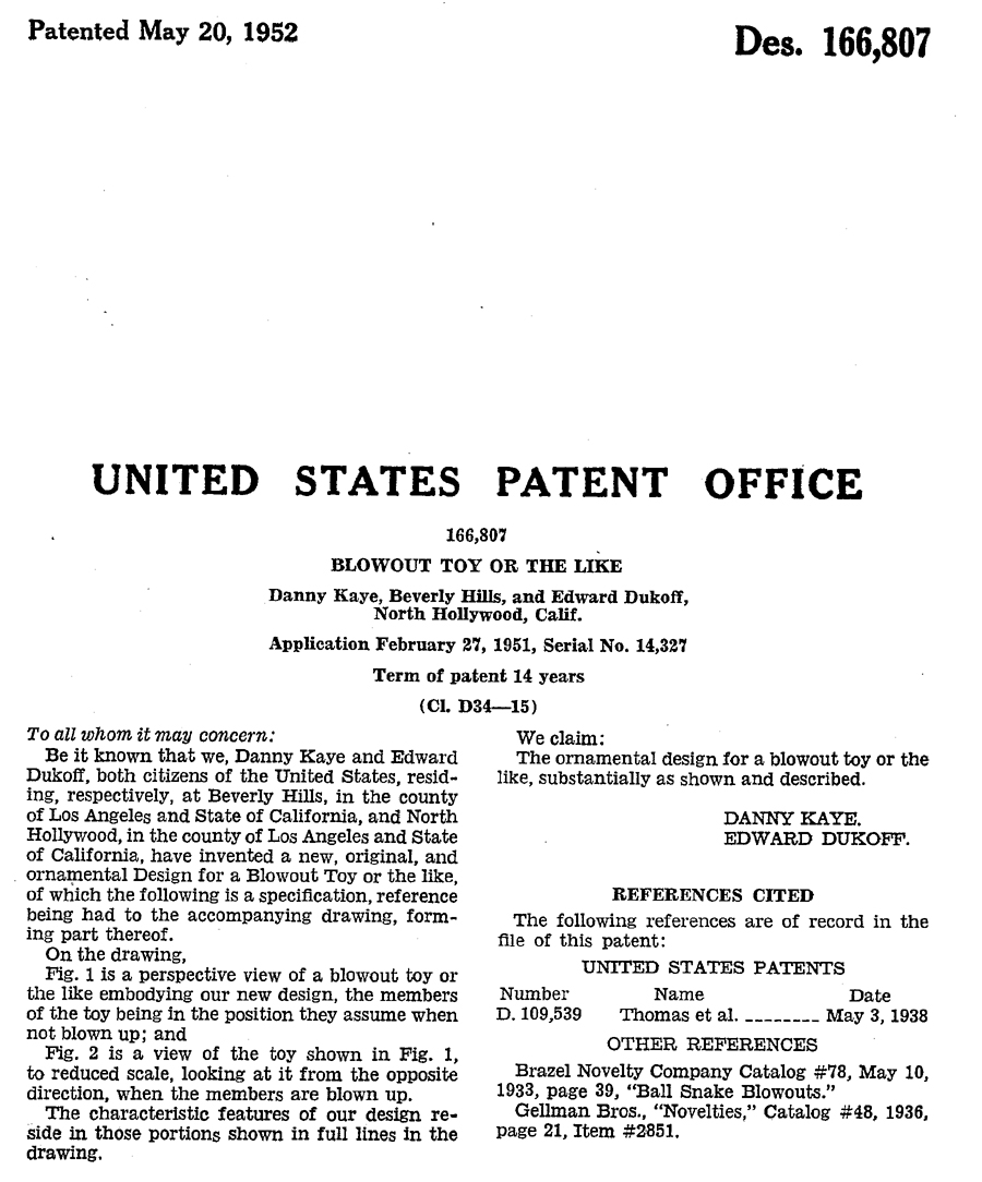 Figure 8 Specifications for U.S. Patent #D166,807