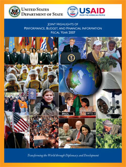 Photo showing the USAID FY 2007  Joint Highlights of Performance, Budget, and Financial Information cover.