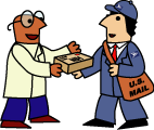 Cartoon scientist receiving a packet from OLAW