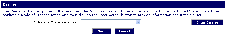 Choose the Enter Carrier Button
