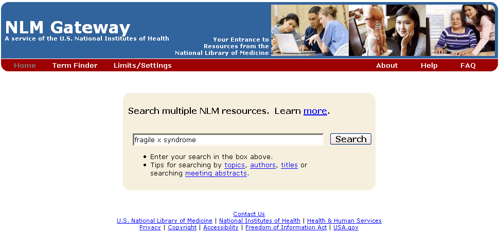 NLM Gateway search page