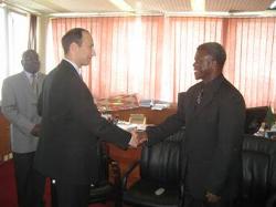 September 4, 2008 – (Lusaka, Zambia) Deputy Secretary Troy greets the Honorable Brian Chituwo, M.D., Minister of Health of the Republic of Zambia.