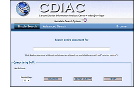 screenshot of Mercury search engine for CDIAC