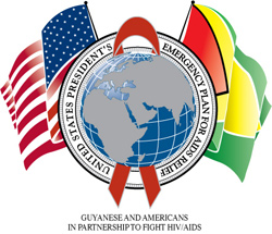 Guyana PEPFAR Logo: Guyanese and Americans in Partnership to Fight HIV/AIDS