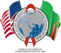 Zambia PEPFAR Logo: Zambians and Americans in Partnership to Fight HIV/AIDS