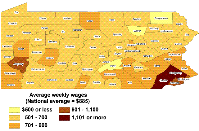 Chart 1. Map of Pennsylvania showing wages by county
