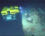 The ROV Hercules investigates boxes on the stern of the Titanic