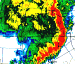 WSR-88D radar data near Paducah KY shows a large bow-shaped convective system