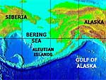 Map showing the location of the Aleutian Islands