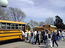 Students board the bus after visiting NSSL.