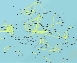 Daily communication network map involving herring management showing approximately 8 clusters of communication
