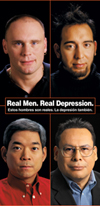 Cubierta del folleto: Real Men. Real Depression. Estos hombres son reales. La depresión también