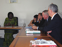 Minister for the Fight Against AIDS Christine Adjobi discusses Côte d’Ivoire’s response to the epidemic with PEPFAR Country Coordinator Jyoti Schlesinger, Ambassador Dybul, U.S. Ambassador Aubrey Hooks, and Executive Director of The Global Fund to fight AIDS, TB and Malaria, Michel Kazatchkine.