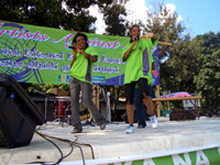 The Unique Sisters, a popular Tanzanian hip hop group, deliver messages about HIV prevention through their songs.  They were one of 16 local groups to perform during the concert.