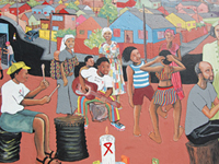 In August 2007, students from the Mandume Primary School in Katutura, the former Apartheid township of Windhoek, Namibia, collaborated with senior art students from the John Muafangejo Art Center in Katutura and local artists to create murals about HIV/AIDS at the school. Photo by Namibia PEPFAR team