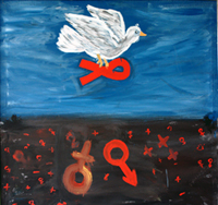 This painting was created by a Mozambican child through the “PositHIVe Art” program.  This program allows HIV-positive children to express their feelings, with the help of a trained therapist, through drawings and paintings.  The 'PositHIVe Art' program takes place through the PEPFAR-supported Pediatric Day Hospital of Maputo. Photo by Mozambique PEPFAR team