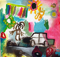 This painting was created by a Mozambican child through the 'PositHIVe Art' program.  This program allows HIV-positive children to express their feelings, with the help of a trained therapist, through drawings and paintings.  The “PositHIVe Art” program takes place through the PEPFAR-supported Pediatric Day Hospital of Maputo. Photo by Mozambique PEPFAR team