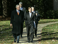 President George W. Bush departs the White House with Global AIDS Coordinator Mark Dybul, November 30, 2007, en route to Mount Airy, Maryland. White House photo by Eric Draper