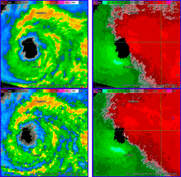 Comparison of radar reflectivity (left) and velocity (right) data between PAR (top) and KTLX (bottom) from Tropica lStorm Erin in May 2007.