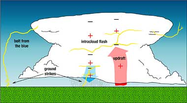 Schematic of thunderstorm showing location of different types of lightning