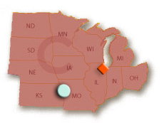 Map of the Central Region showing the states listed previously