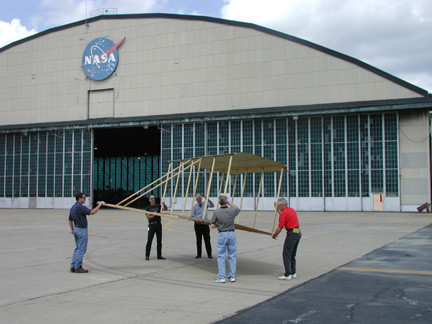 Photo of the first attempt to fly the Wright replica