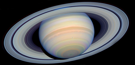 A Hubble Space Telescope image of Saturn in true color.