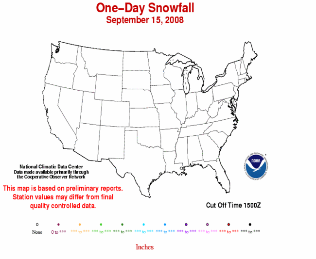 Current 1-Day Snowfall Totals for the U.S.