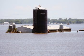 warehouse sitting in flood waters