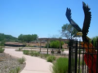 pueblo montano open space with eagle statue