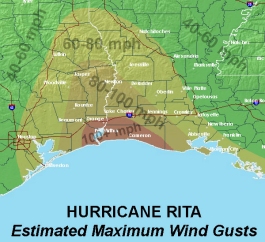 Hurricane Rita estimated maximum wind gusts