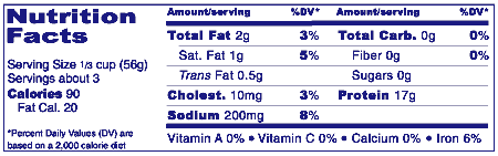 Nutrition Facts panel for a small package