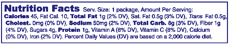 Text version of Nutrition Facts panel for a small package