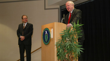 Secretary of Energy Samuel W. Bodman (right) and Office of Science Director Raymond L. Orbach at the 2005 DOE National Science Bowl®