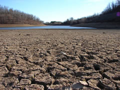 drought at woolly hollow with lake almost dry