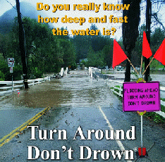 turn around don't drown sign at flooded road