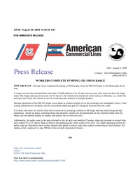 Press Release 06 Aug 08 - Oil Pumping from Barge Complete