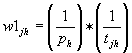 Graphical respresentation of the formula using mathematical symbols. Formula - Weight One equals the quantity one divided by the selection probability times the quantity one divided by the number of household telephone lines.