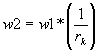 Graphical respresentation of the formula using mathematical symbols. Formula - Weight Two equals Weight One multiplied by one divided by the response rate adjustment.