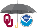OU and NOAA logos under an umbrella