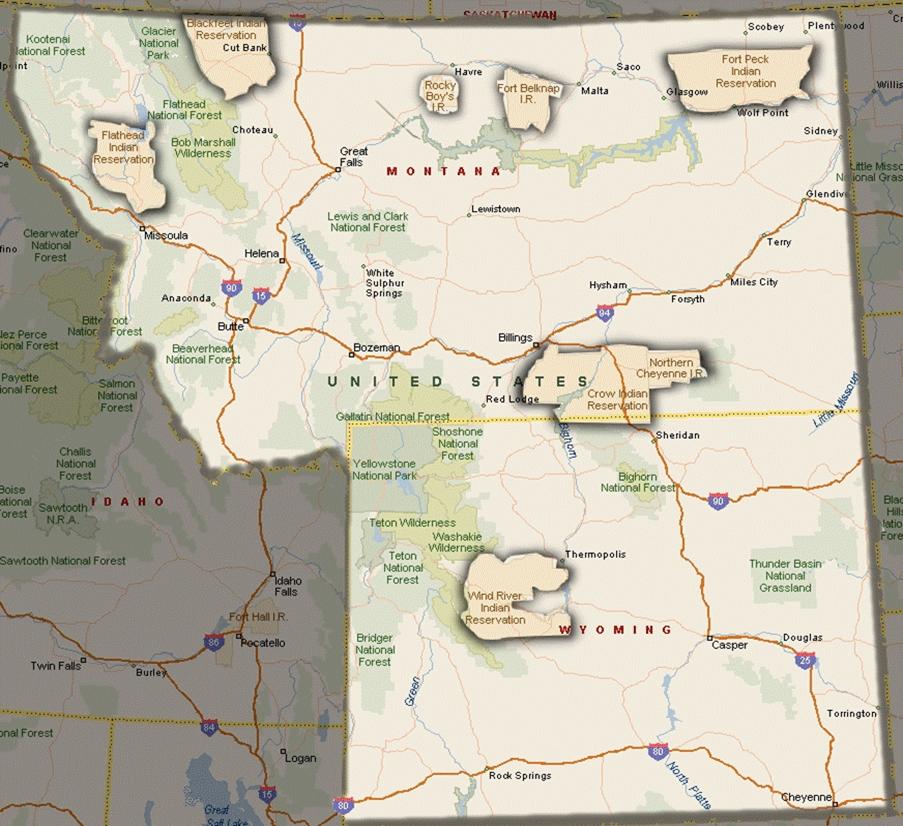 image of Montana and Wyoming map