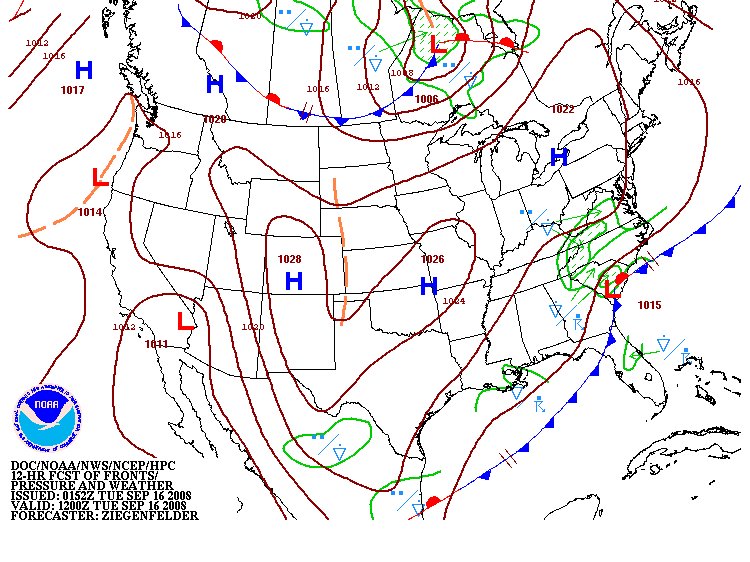 Forecast of Fronts/Pressure and Weather valid Tue 06Z