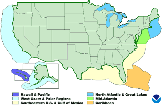 Map of National Undersea Research Centers